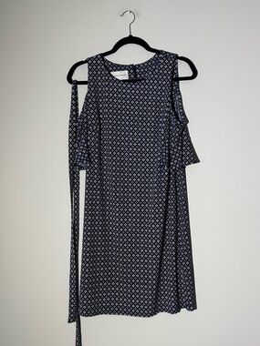 Donna Morgan Navy and White Cold-Shoulder Mini Dress with Tie Size 8